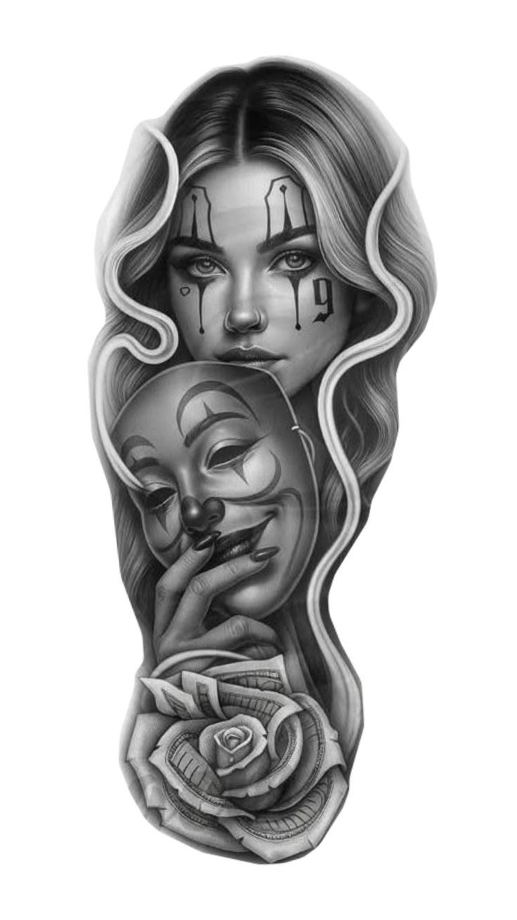 Mulher com Máscara e Rosa