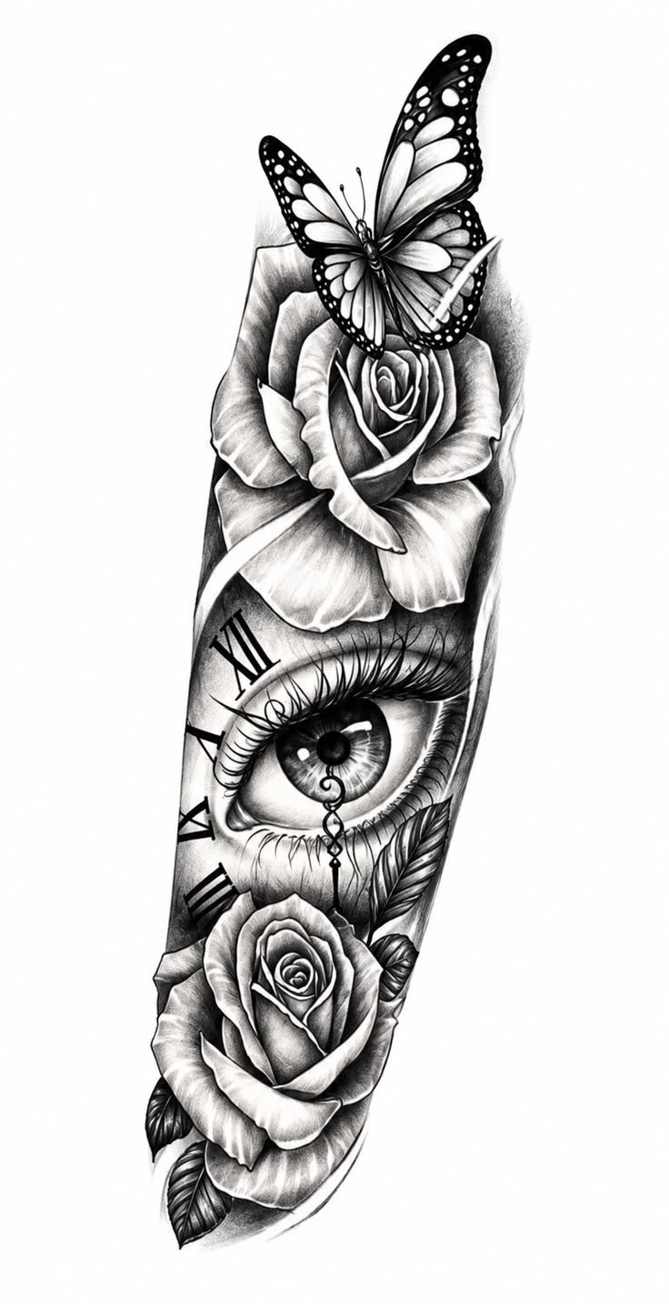 Olho com Rosas e Borboleta