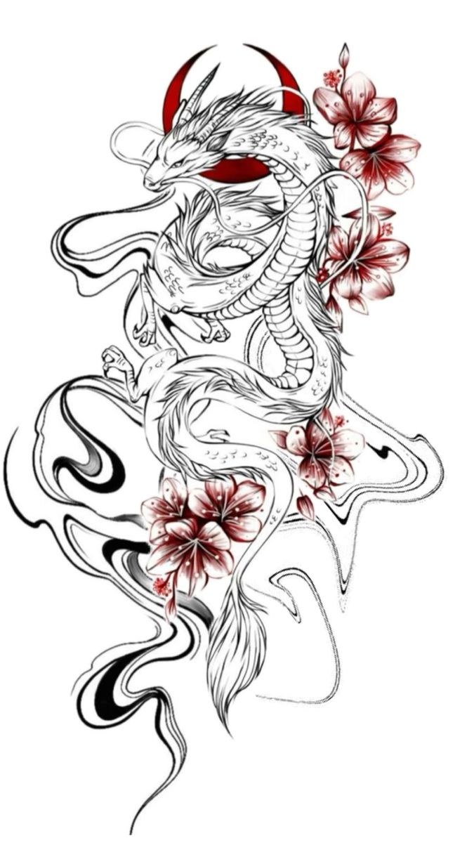 Dragão Oriental com Flores