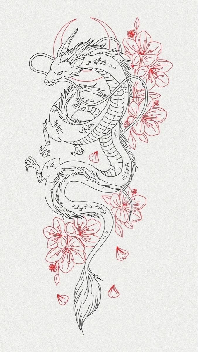 Dragão Oriental com Flores