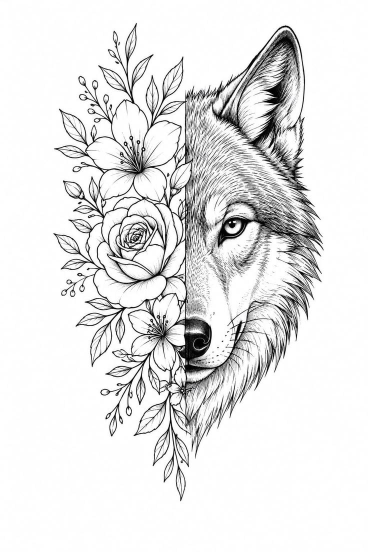 Lobo com Flores