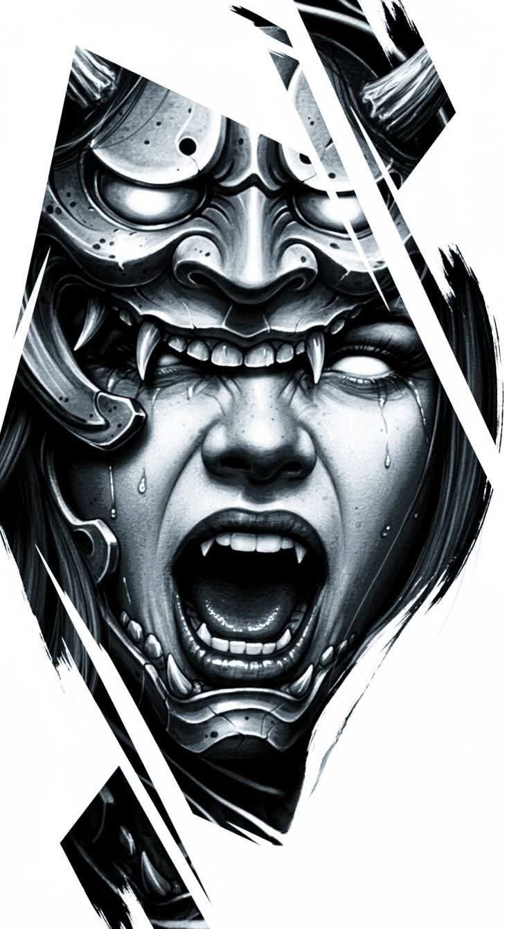 Mascara Hannya em Black and Grey